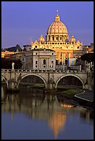 Bridge and Basilic Saint Peter reflected in Tiber River, sunrise. Vatican City (color)