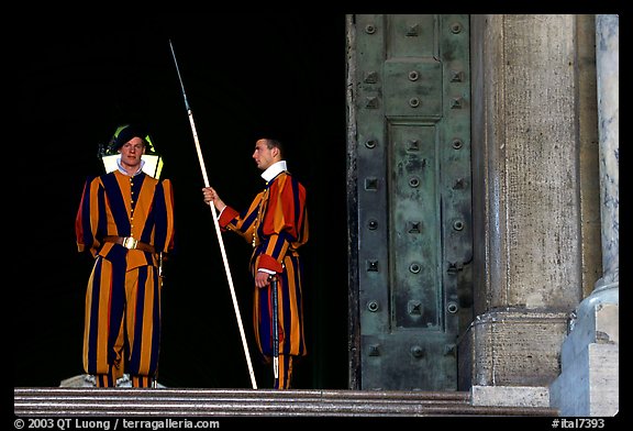 Swiss guards on sentry duty. Vatican City (color)