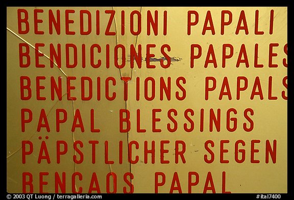 Papal Blessings sign in many languages. Vatican City (color)