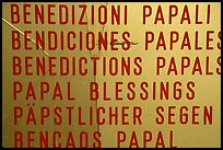 Papal Blessings sign in many languages. Vatican City