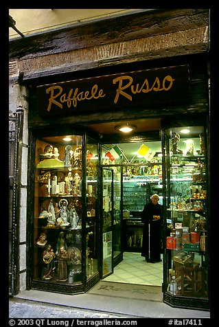 Store selling religious statuettes. Naples, Campania, Italy (color)