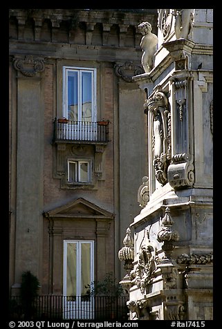 Base of Guglia in Piazza San Domenico Maggiore. Naples, Campania, Italy (color)