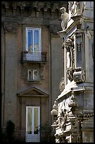 Base of Guglia in Piazza San Domenico Maggiore. Naples, Campania, Italy