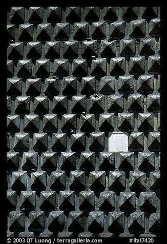 Detail of the stone embossed facade of church Gesu Nuovo. Naples, Campania, Italy