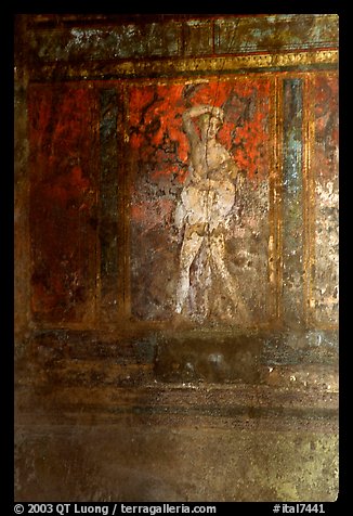 Fresco on the walls of Villa di Misteri (Villa of Mysteries). Pompeii, Campania, Italy
