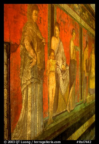 Villa of Mysteries has one of the largest frescoes remaining from the Ancient world. Pompeii, Campania, Italy (color)