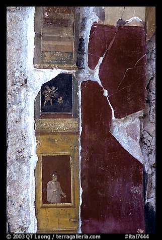 Detail on a wall of Villa Vettii. Pompeii, Campania, Italy (color)