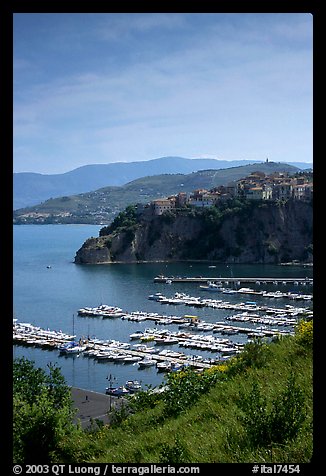 Harbor and medieval town seen from above, Agropoli. Campania, Italy