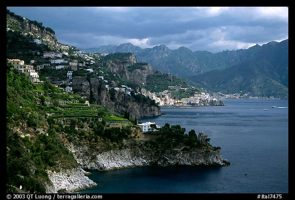 Coastline with Amalfi in the background. Amalfi Coast, Campania, Italy (color)