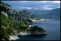 Coastline with Amalfi in the background. Amalfi Coast, Campania, Italy