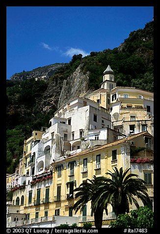 Hillside houses and church, Amalfi. Amalfi Coast, Campania, Italy