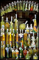 Bottles of Lemoncelo, the local lemon-based liquor, Amalfi. Amalfi Coast, Campania, Italy