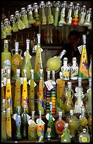 Bottles of Lemoncelo, the local lemon-based liquor, Amalfi. Amalfi Coast, Campania, Italy (color)