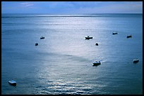 Small boats at sunset in the Gulf of Salerno, Positano. Amalfi Coast, Campania, Italy (color)