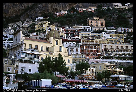 Houses built on steep slopes, Positano. Amalfi Coast, Campania, Italy