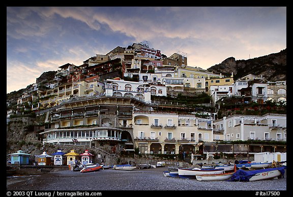 Wedding cake hill at sunset, Positano. Amalfi Coast, Campania, Italy (color)