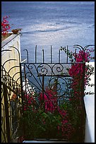 Forged metal entrance to a garden overlooking the sea, Positano. Amalfi Coast, Campania, Italy (color)