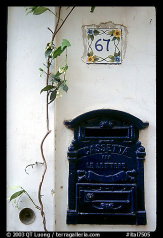 Mailbox and street number, Positano. Amalfi Coast, Campania, Italy (color)