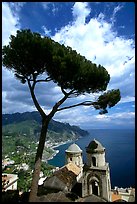 Spectacular view on the Gulf from the terraces of Villa Rufulo, Ravello. Amalfi Coast, Campania, Italy