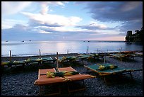 Beach chairs at sunset, Positano. Amalfi Coast, Campania, Italy (color)