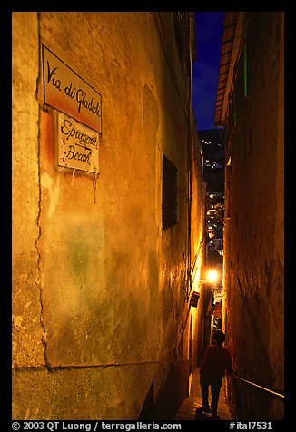 Narrow stairway at night, Positano. Amalfi Coast, Campania, Italy