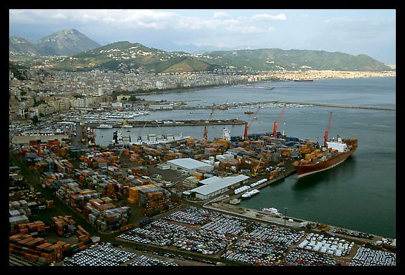 Salerno, with its industrial port in the foreground. Amalfi Coast, Campania, Italy