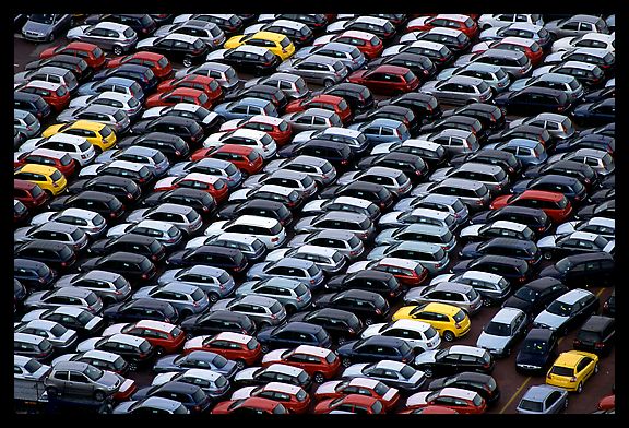 Rows of cars in transit at Salerno port. Amalfi Coast, Campania, Italy