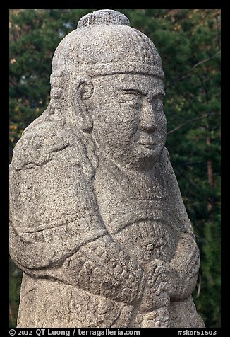 Stone figure of civil official, Seolleung, Samreung Gongwon. Seoul, South Korea (color)