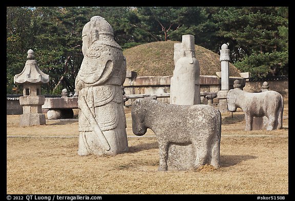 Grave mounds, tomb of King Seonjong, Samreung Gongwon. Seoul, South Korea (color)