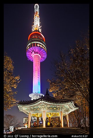 N Seoul Tower at night. Seoul, South Korea (color)