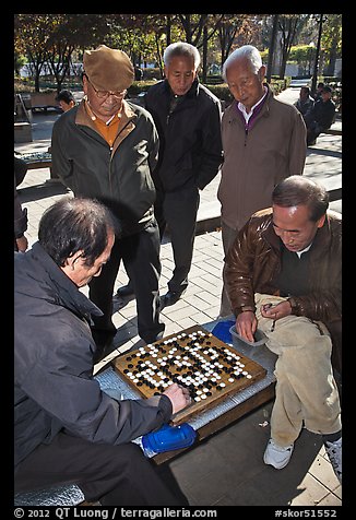Pensioners gathering to play game of go. Seoul, South Korea (color)