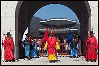 Gate guards and palace, Gyeongbokgung. Seoul, South Korea (color)