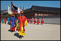 Royal guards marching, Gyeongbokgung palace. Seoul, South Korea (color)