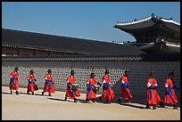 Military band marching, Gyeongbokgung palace. Seoul, South Korea (color)