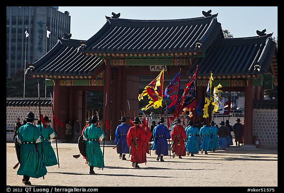 Ceremony of gate guard change, Gyeongbokgung. Seoul, South Korea (color)