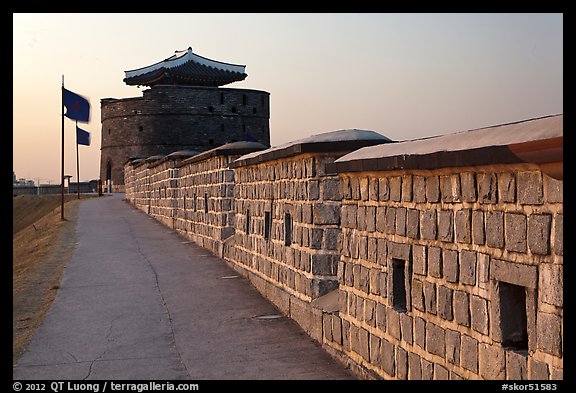 Dongbuk Gonsimdong and Hwaseong Fortress walls. South Korea (color)