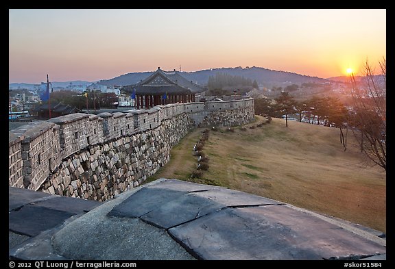 Sunset from Hwaseong Fortress walls. South Korea