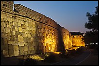 Outside Suwon Hwaseong Fortress wall at dusk. South Korea