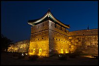Suwon Hwaseong Fortress tower at night. South Korea (color)