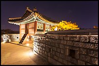 Seoporu (western sentry post) at night, Suwon Hwaseong Fortress. South Korea (color)