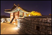 Seoporu (western sentry post) at night, Suwon Hwaseong Fortress. South Korea