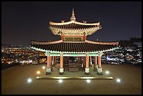 Seojangdae (western command post) and city lights, Suwon. South Korea (color)