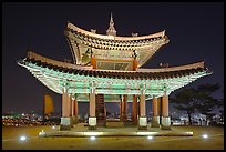 Seojangdae (western command post) at night, Suwon Hwaseong Fortress. South Korea (color)