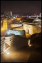 Hwaseomun gate at night, Suwon Hwaseong Fortress. South Korea