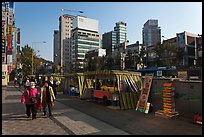 Street lined up with food stalls. Seoul, South Korea (color)