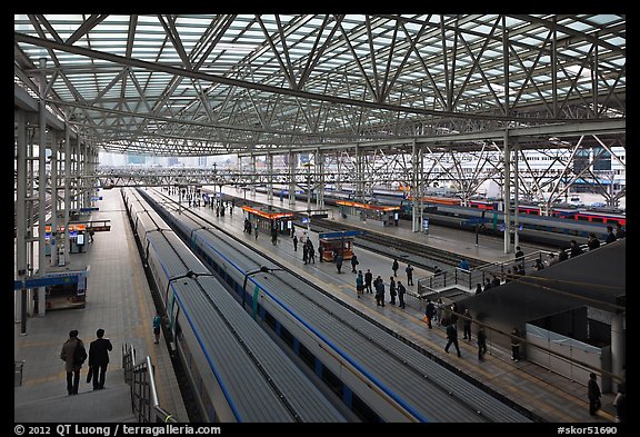 Trains in Seoul station. Seoul, South Korea (color)