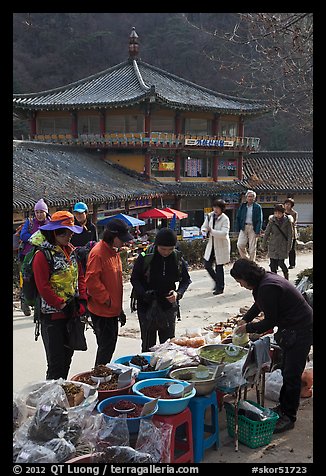 Hikers buy natural products near Haeinsa. South Korea (color)