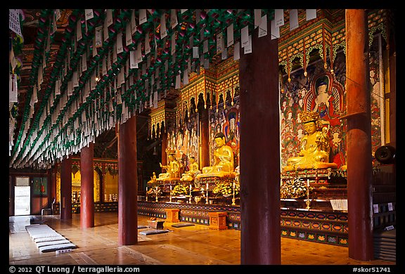 Interior of main hall, Haein-sa Temple. South Korea (color)