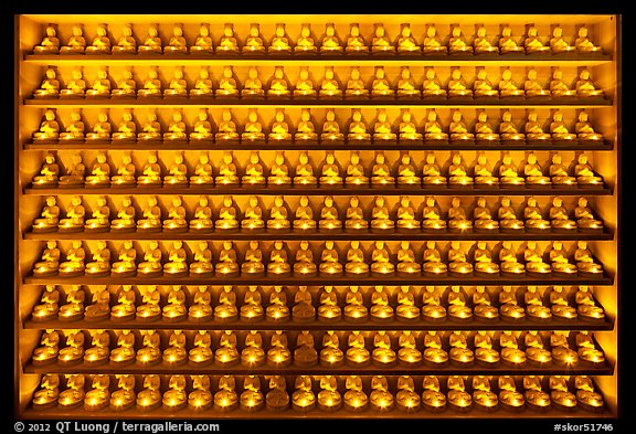 Array of buddha statues, Haein-sa Temple. South Korea (color)