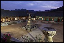 Stone pagoda and courtyard at dusk, Haeinsa Temple. South Korea